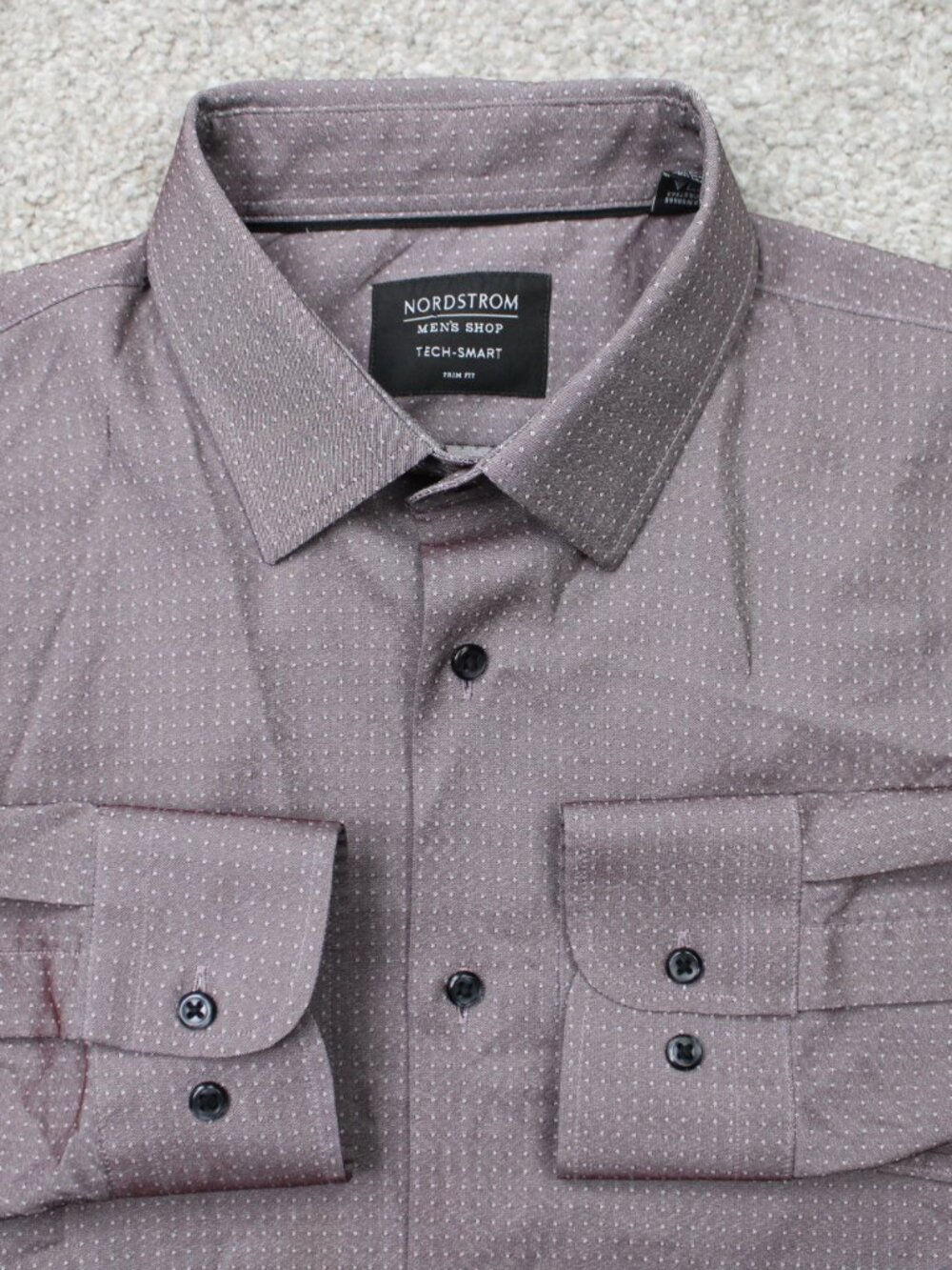 Nordstrom Shirt Mens 15 1/2 Purple Tech-Smart Trim Fit Stretch Long Sleeve